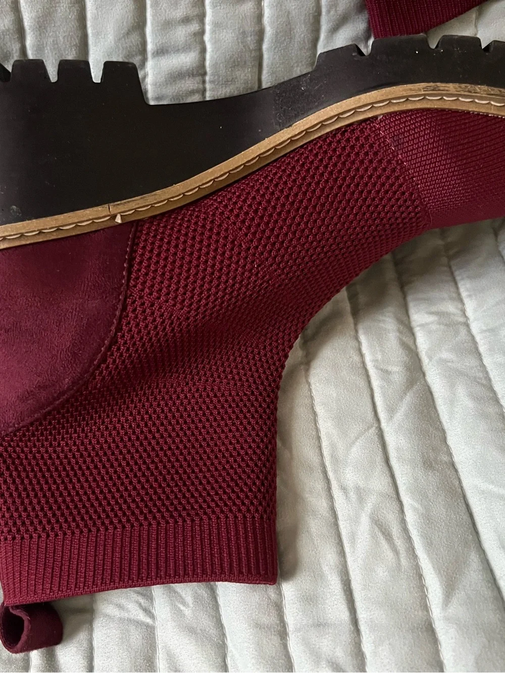 Nicole Miller Burgundy Knit Chelsea Lug Booties
